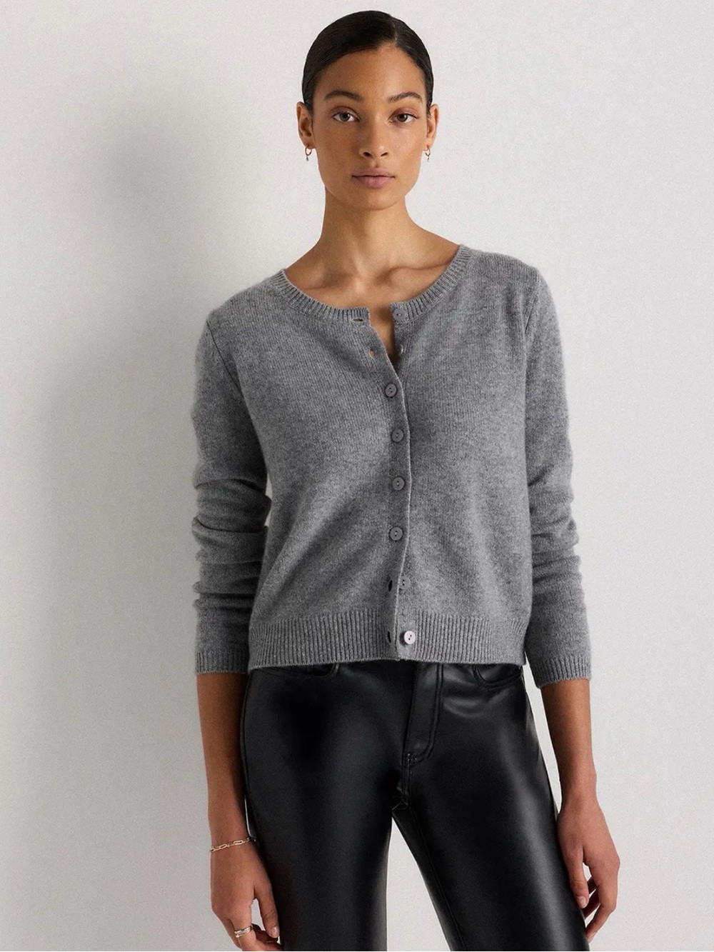 Quince Mongolian Cashmere Cropped Crew Cardigan Heather Grey 🌺overstock🌺